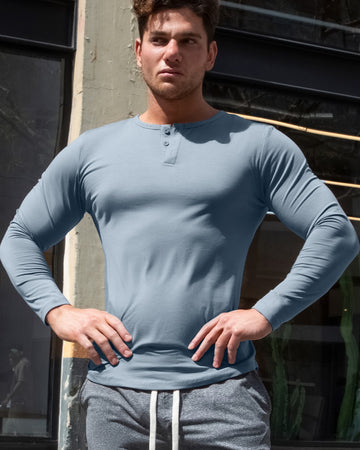 All Day Elite Henley Curve-Hem Stretch Long Sleeve