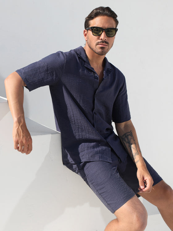 Summer Set Linen Hawaiian Shirt +Shorts Navy