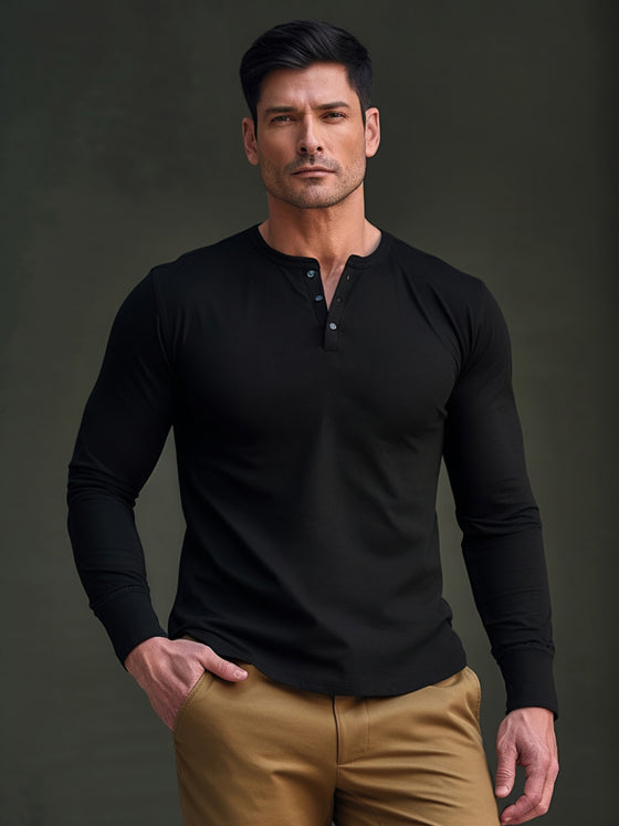 Classic Cotton long Sleeve Henley Shirt - alasmoyer