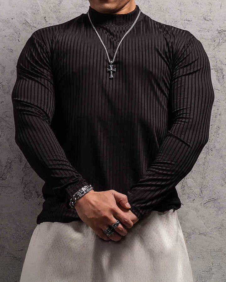 Stretch Rib Jersey Mockneck Long Sleeves Shirt