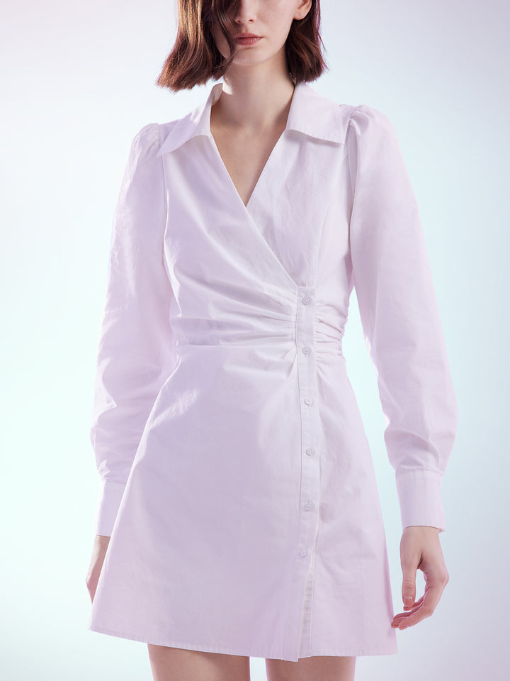 Button-Up Wrap Shirt Dress with Turn-Down Collar