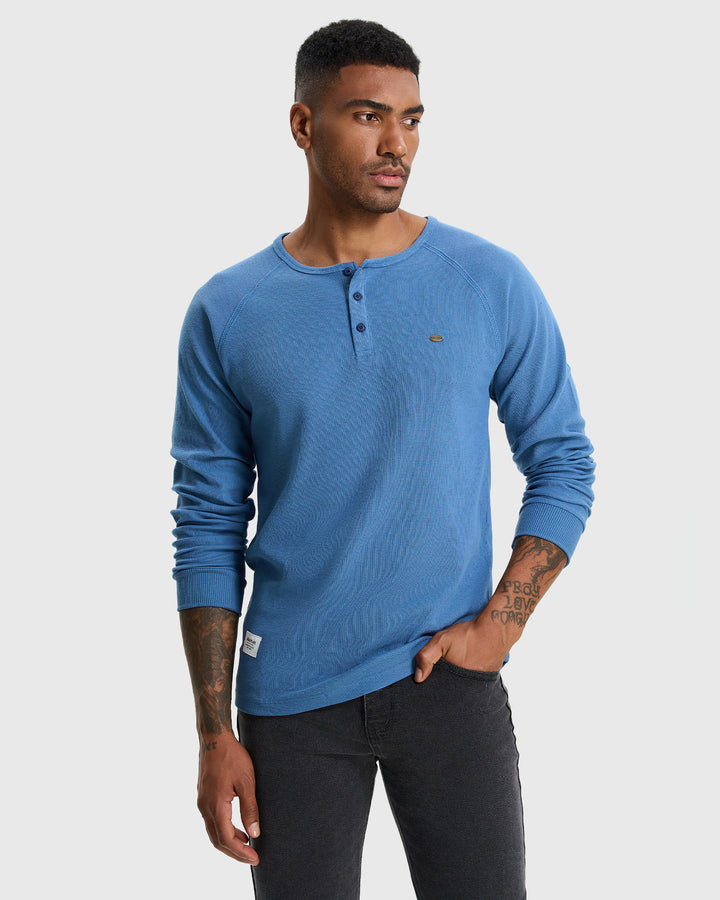 Waffle Henley Long Sleeve T-Shirt New