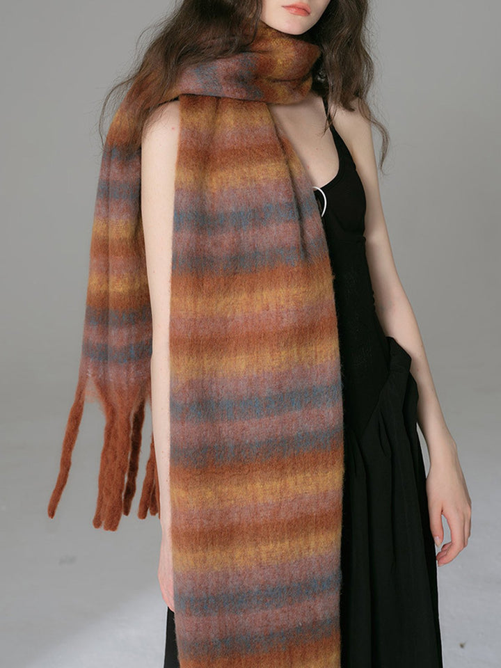 Colorful Stripes Cozy Scarf with Fringes