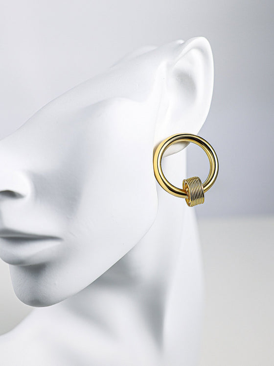 Round Double Circle Gold Metal Earrings